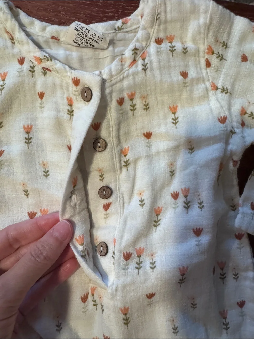 Cream Floral Muslin Baby One-Piece Romper